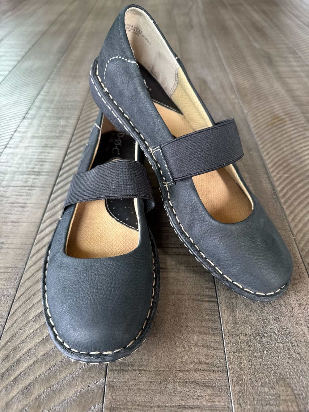 B.O.C. Born Black Mary Jane Comfort Leather Flats - Elastic Strap Women’s Size 7